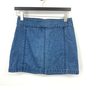 Free People Women 8 Skirt Mini Short Medium Wash Denim Jean Zip Seamed Blue